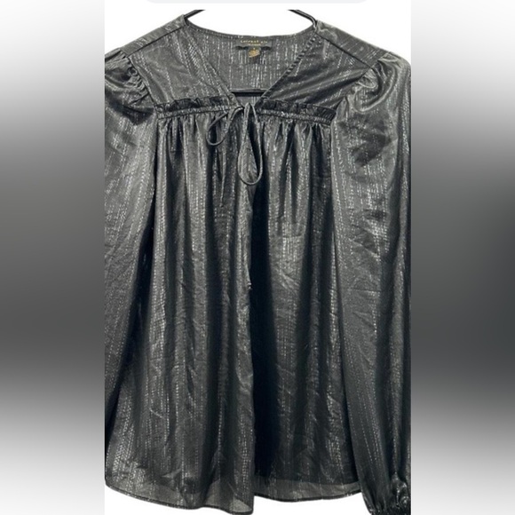 Anthropologie Current Air Women's Black and Silver Blouse-sz XS - Picture 2 of 8